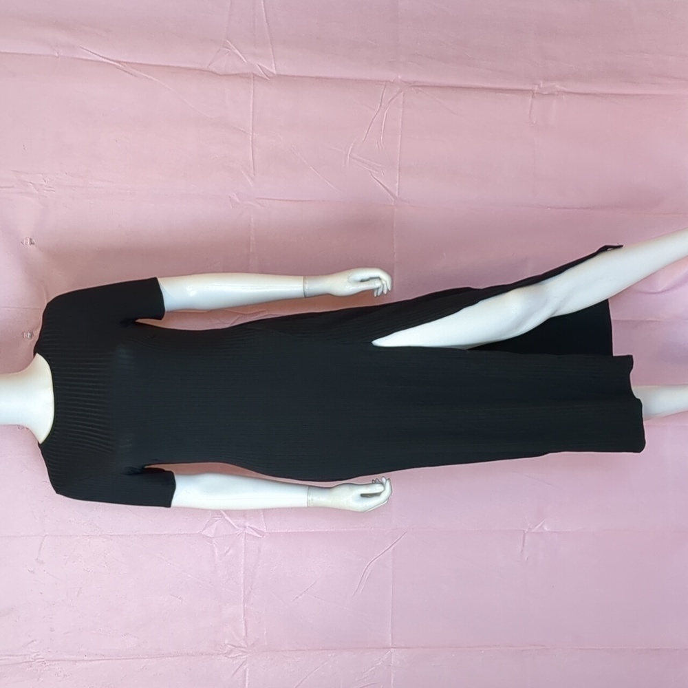 Boohoo Ribbed Short Sleeve Split Thigh Black Midi Dress size 10